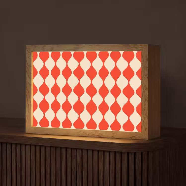 Golvend patroon - Retro - Rood - Beige Light Box met kabel (Tafellamp) klein 924 -z3d_website
