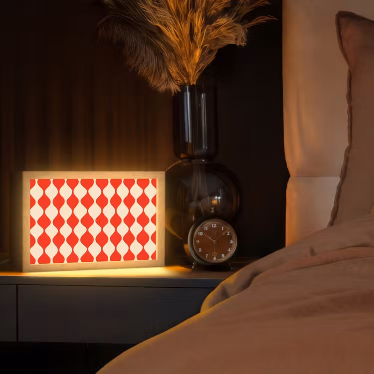Golvend patroon - Retro - Rood - Beige Light Box met kabel (Tafellamp) klein 924 -sfeer1