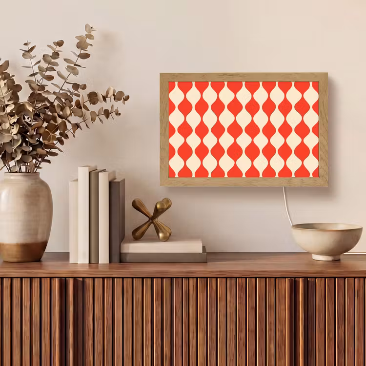 Golvend patroon - Retro - Rood - Beige Light Box met kabel (Tafellamp) klein 924 -sfeer2