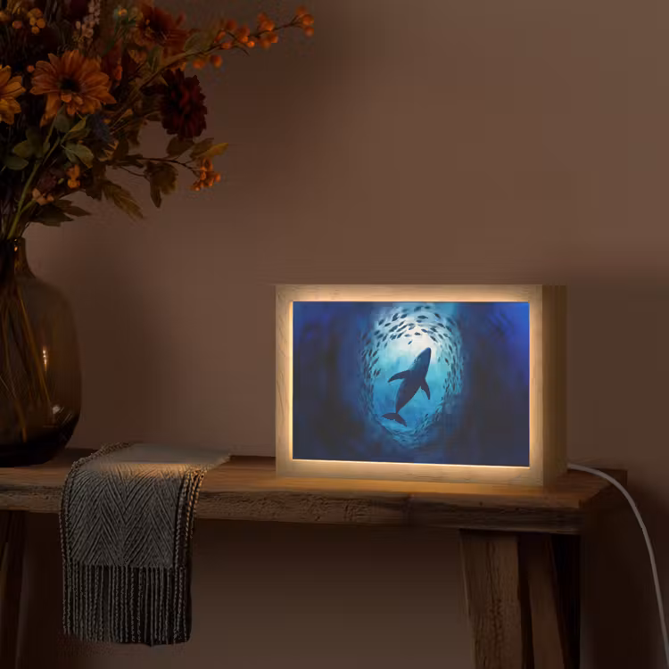 Walvis - Vissen - Donkerblauw Light Box met kabel (Tafellamp) klein -sfeer4