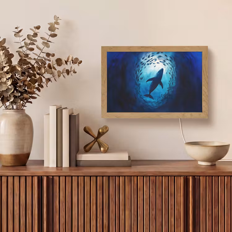 Walvis - Vissen - Donkerblauw Light Box met kabel (Tafellamp) klein -sfeer2