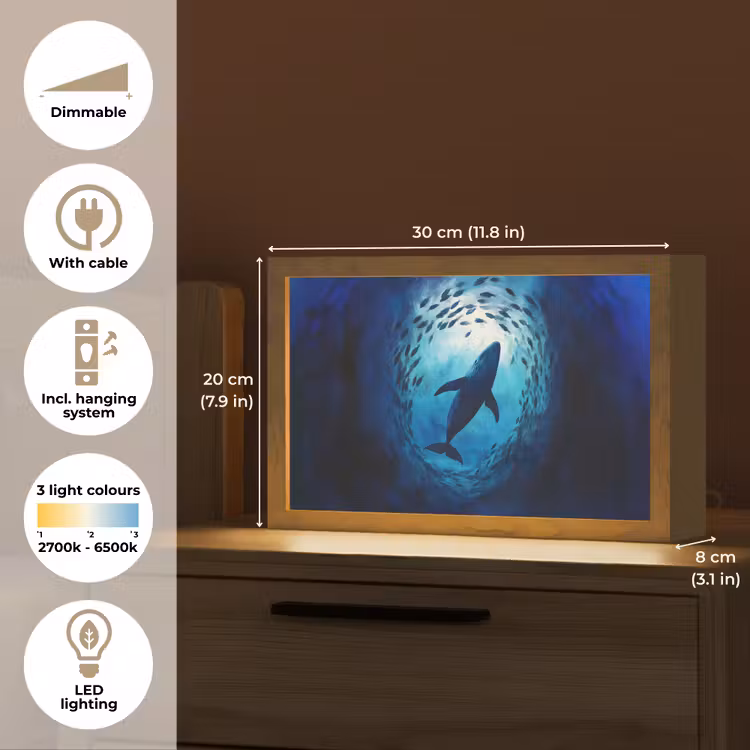 Walvis - Vissen - Donkerblauw Light Box met kabel (Tafellamp) klein -USP_EN