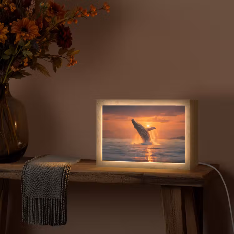 Walvis - Zon - Zee Light Box met kabel (Tafellamp) klein -sfeer4