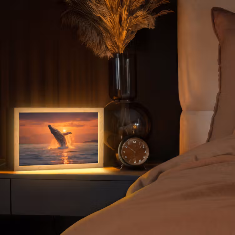 Walvis - Zon - Zee Light Box met kabel (Tafellamp) klein -sfeer1