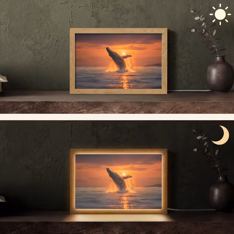 Walvis - Zon - Zee Light Box met kabel (Tafellamp) klein -sfeer3
