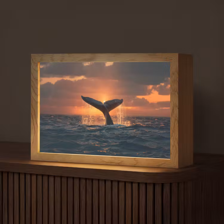 Walvis staart - Water - Zonsondergang Light Box met kabel (Tafellamp) klein -z3d_website