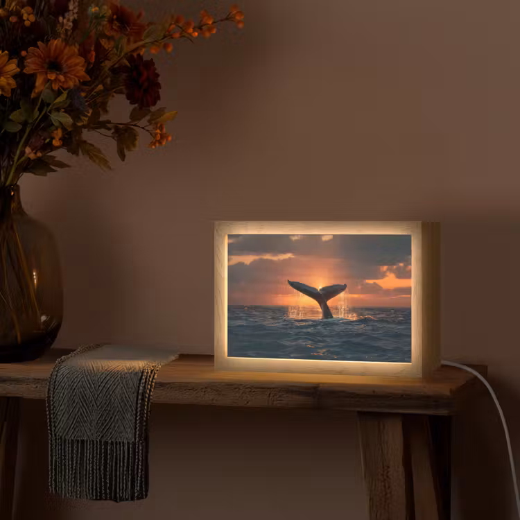 Walvis staart - Water - Zonsondergang Light Box met kabel (Tafellamp) klein -sfeer4