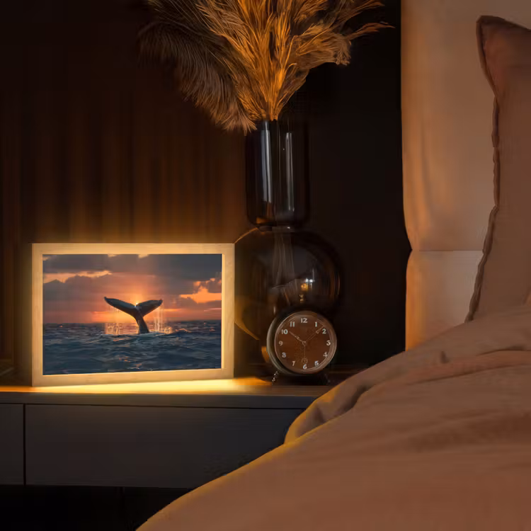 Walvis staart - Water - Zonsondergang Light Box met kabel (Tafellamp) klein -sfeer1