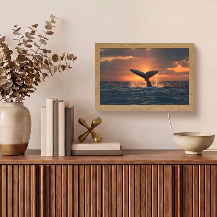 Walvis staart - Water - Zonsondergang Light Box met kabel (Tafellamp) klein -sfeer2