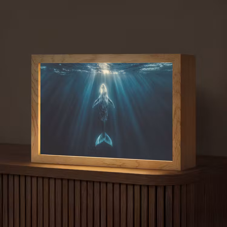 Walvis - Water - Zonnestralen - Blauw Light Box met kabel (Tafellamp) klein -z3d_website