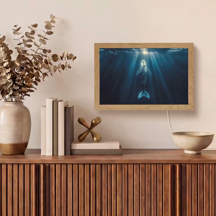 Walvis - Water - Zonnestralen - Blauw Light Box met kabel (Tafellamp) klein -sfeer2