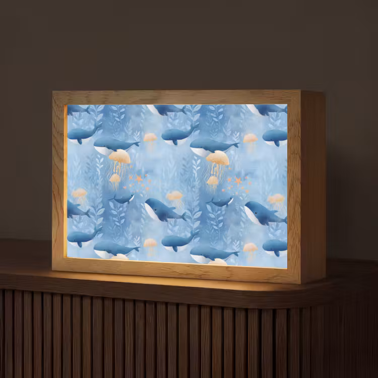 Walvissen - Oceaan - Blauw Light Box met kabel (Tafellamp) klein 924 -z3d_website