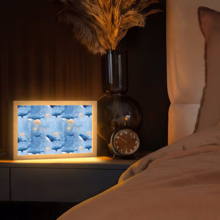 Walvissen - Oceaan - Blauw Light Box met kabel (Tafellamp) klein 924 -sfeer1