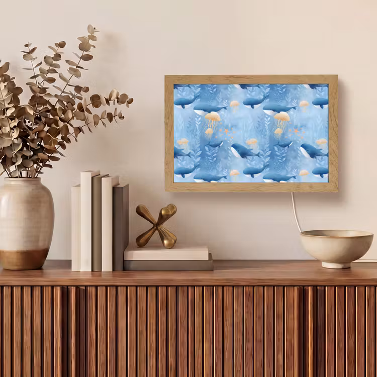 Walvissen - Oceaan - Blauw Light Box met kabel (Tafellamp) klein 924 -sfeer2