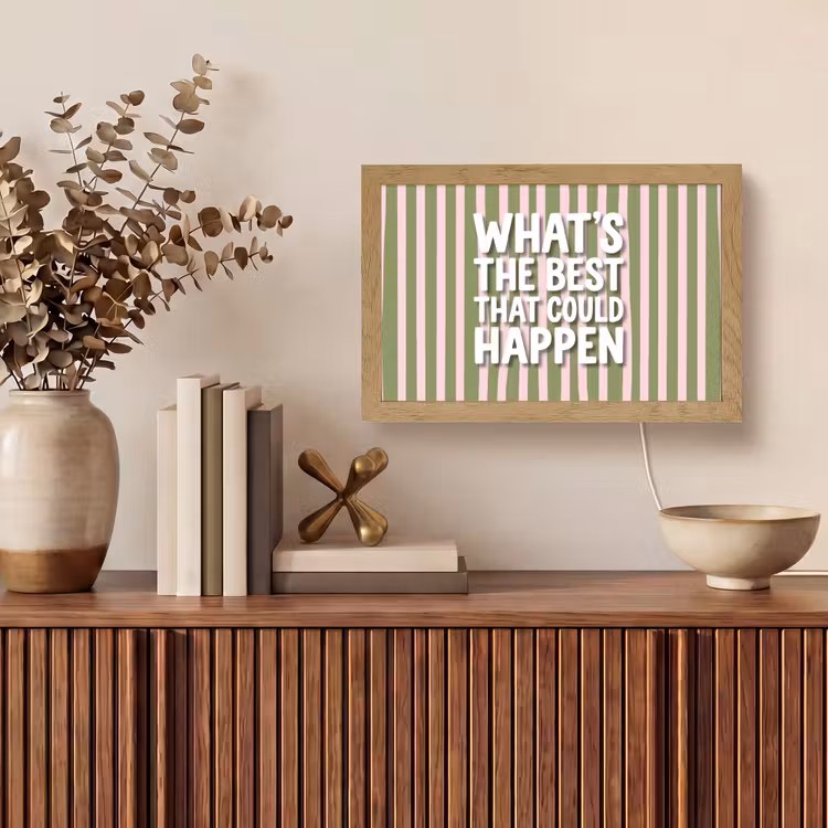 What's the best that could happen - Strepen - Groen - Roze Light Box met kabel (Tafellamp) klein -sfeer2