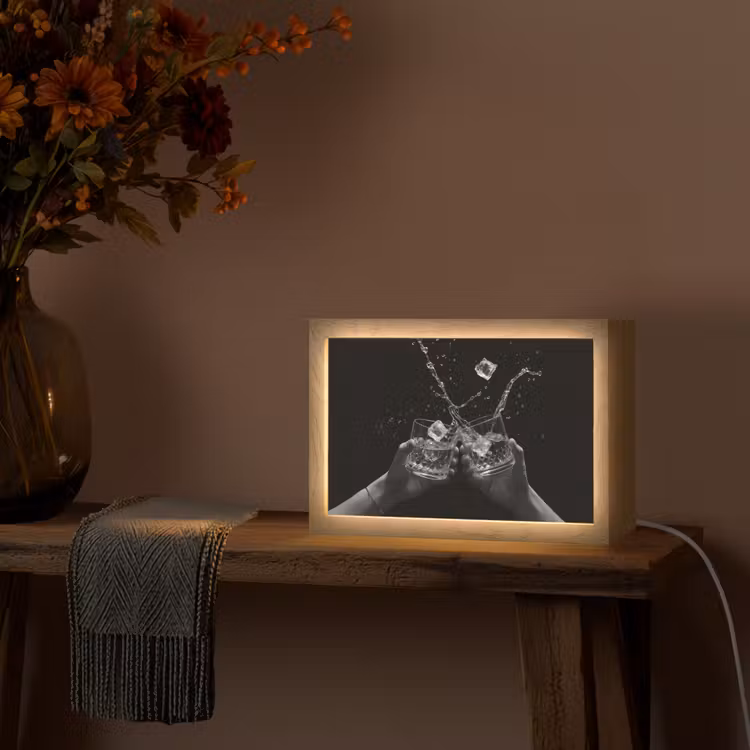 Whiskyglazen - Ijs - Spetters - Zwart Light Box met kabel (Tafellamp) klein -sfeer4