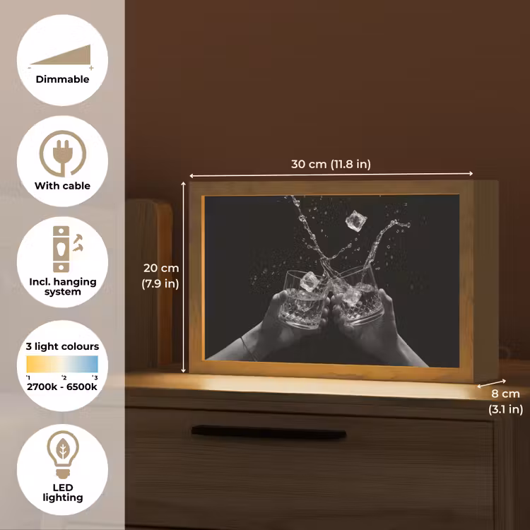 Whiskyglazen - Ijs - Spetters - Zwart Light Box met kabel (Tafellamp) klein -USP_EN