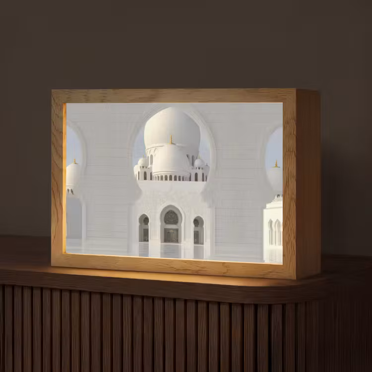 Witte koepel - Gouden Details - Moskee Light Box met kabel (Tafellamp) klein -z3d_website