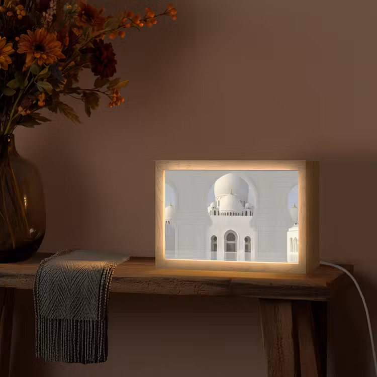 Witte koepel - Gouden Details - Moskee Light Box met kabel (Tafellamp) klein -sfeer4