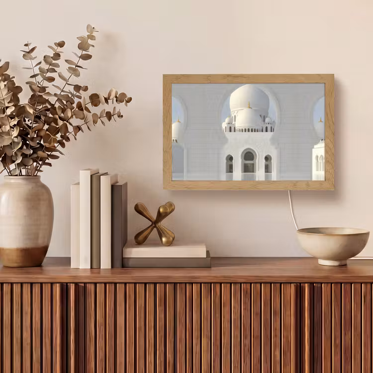 Witte koepel - Gouden Details - Moskee Light Box met kabel (Tafellamp) klein -sfeer2