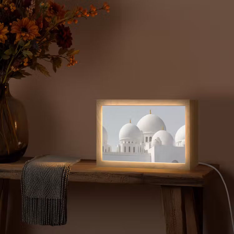 Witte koepels - Helderblauwe lucht - Islamitisch Light Box met kabel (Tafellamp) klein -sfeer4