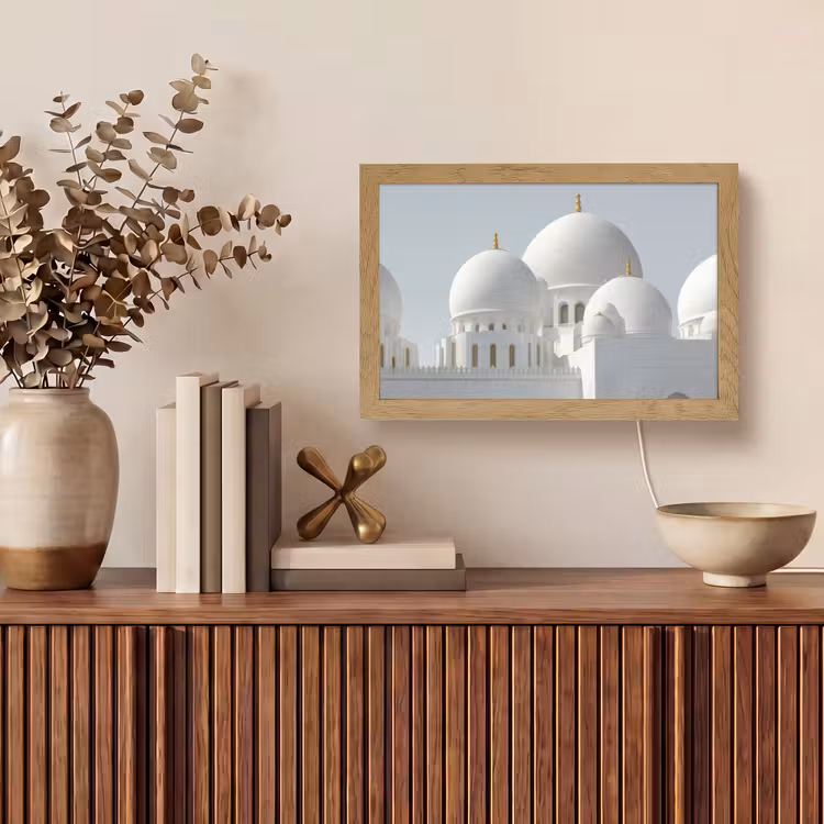 Witte koepels - Helderblauwe lucht - Islamitisch Light Box met kabel (Tafellamp) klein -sfeer2