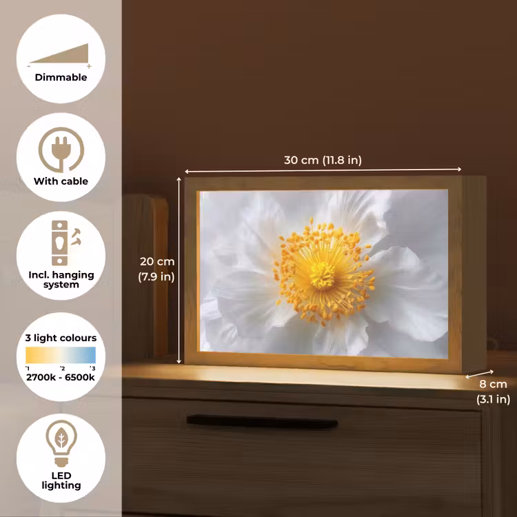 Wit - Bloem - Elegant Light Box met kabel (Tafellamp) klein -USP_EN