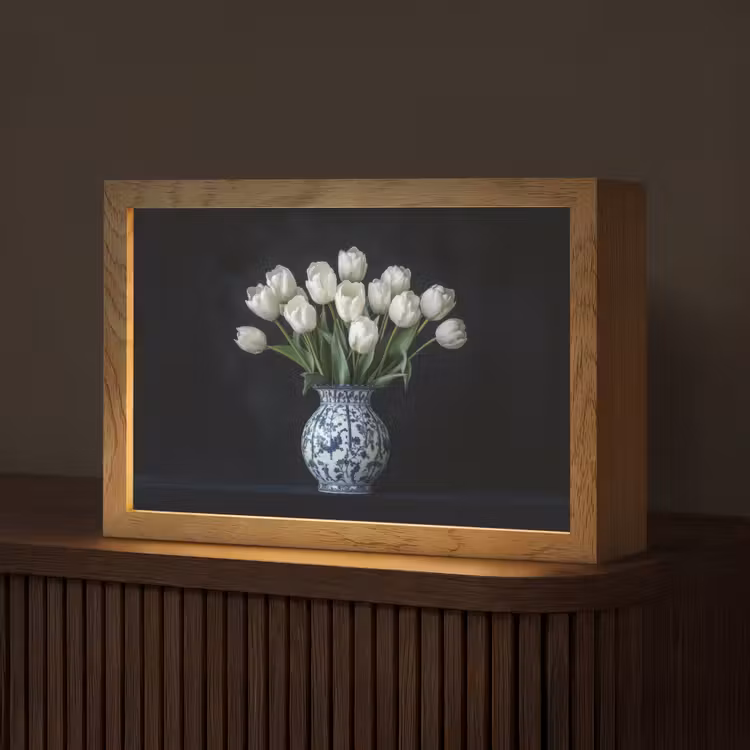 Wit - Bloemen - Tulpen - Vaas Light Box met kabel (Tafellamp) klein -z3d_website