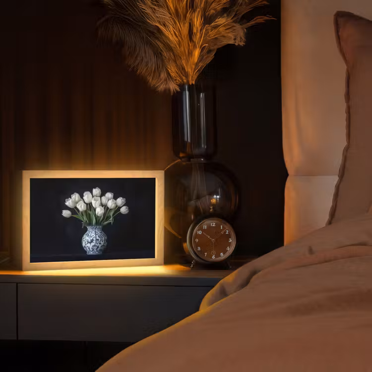 Wit - Bloemen - Tulpen - Vaas Light Box met kabel (Tafellamp) klein -sfeer1