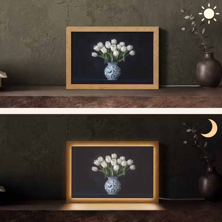 Wit - Bloemen - Tulpen - Vaas Light Box met kabel (Tafellamp) klein -sfeer3