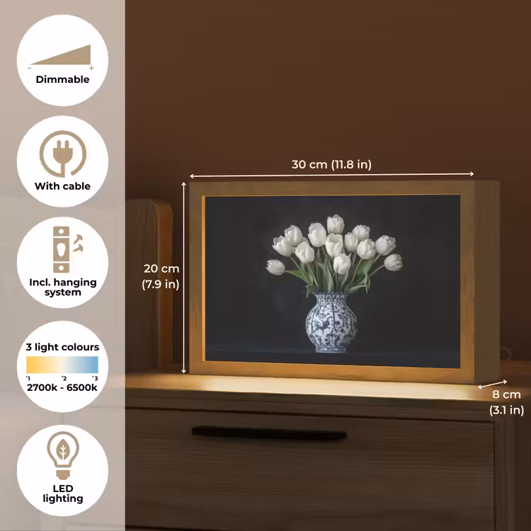 Wit - Bloemen - Tulpen - Vaas Light Box met kabel (Tafellamp) klein -USP_EN