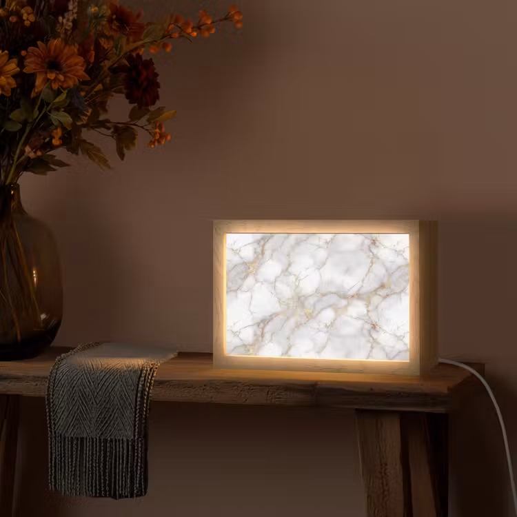 Wit - Goud - Marmer - Grijs Light Box met kabel (Tafellamp) klein 924 -sfeer4