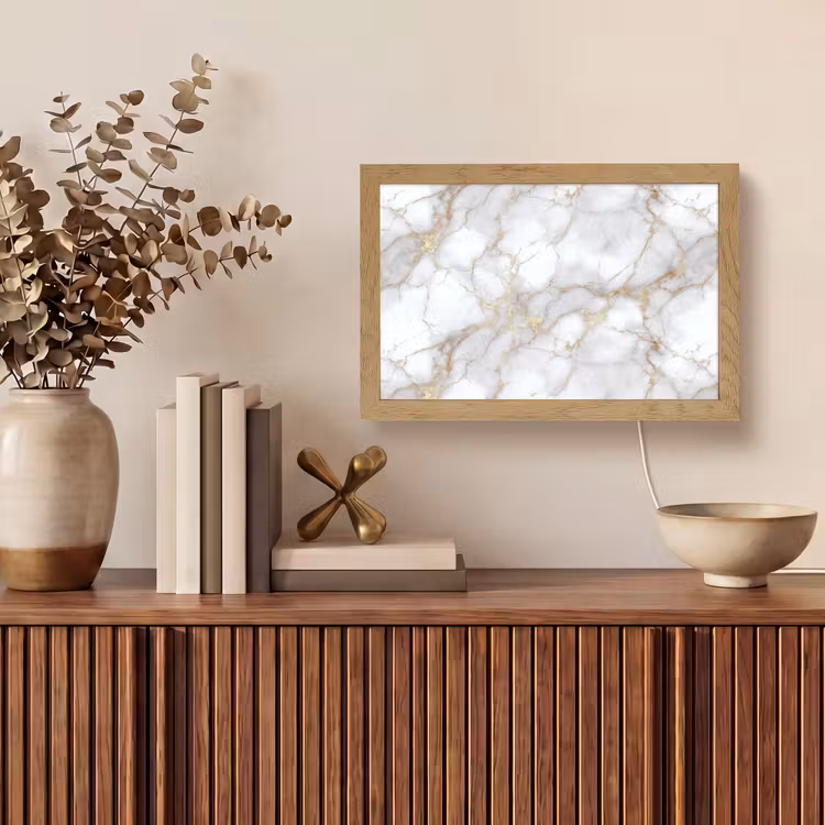 Wit - Goud - Marmer - Grijs Light Box met kabel (Tafellamp) klein 924 -sfeer2