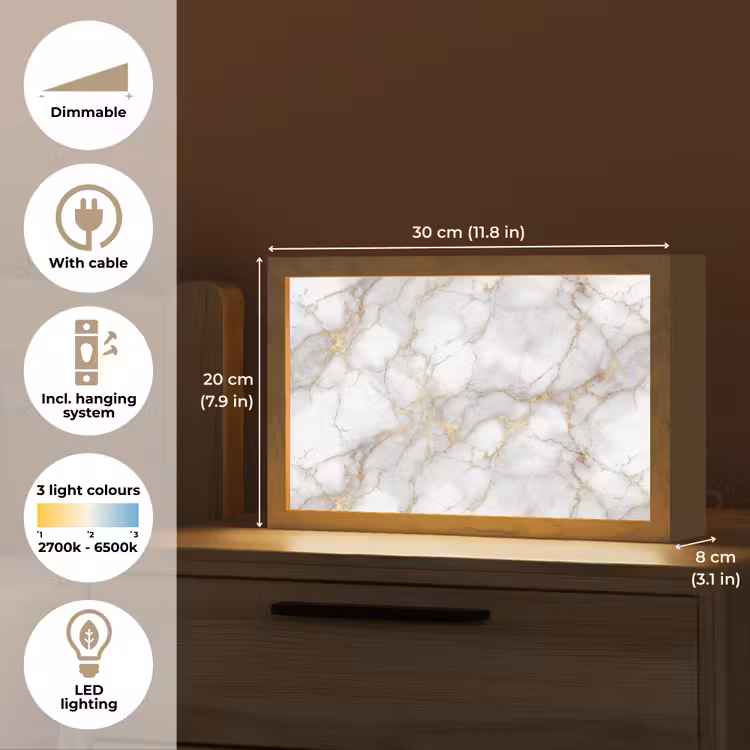 Wit - Goud - Marmer - Grijs Light Box met kabel (Tafellamp) klein 924 -USP_EN