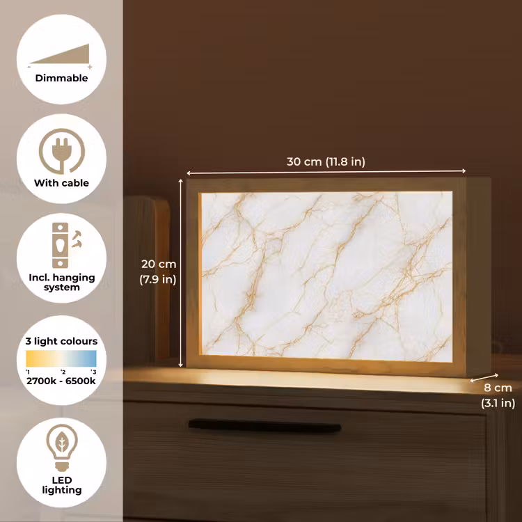 Wit - Goud - Marmer - Aders Light Box met kabel (Tafellamp) klein 924 -USP_EN