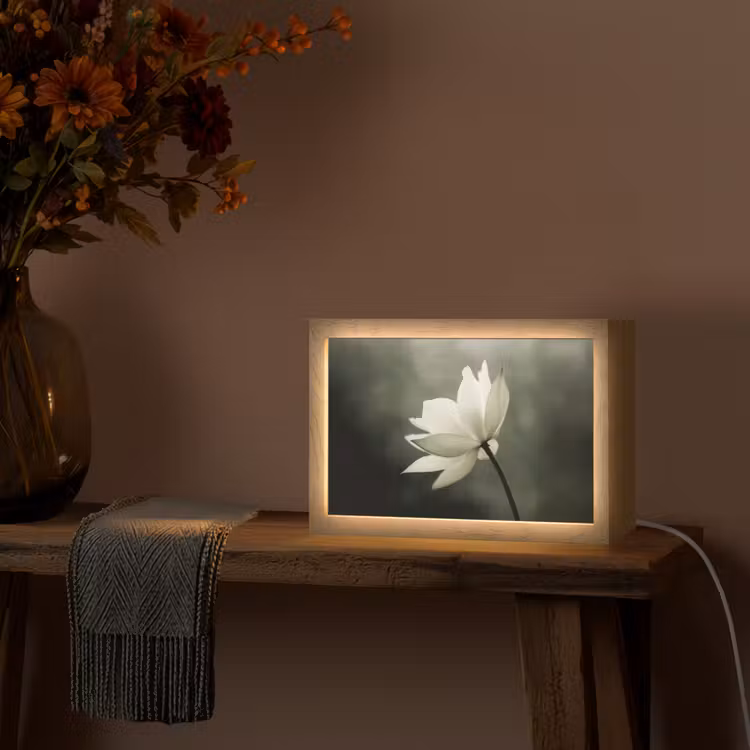 Wit - Lotus - Donker - Bloem Light Box met kabel (Tafellamp) klein -sfeer4