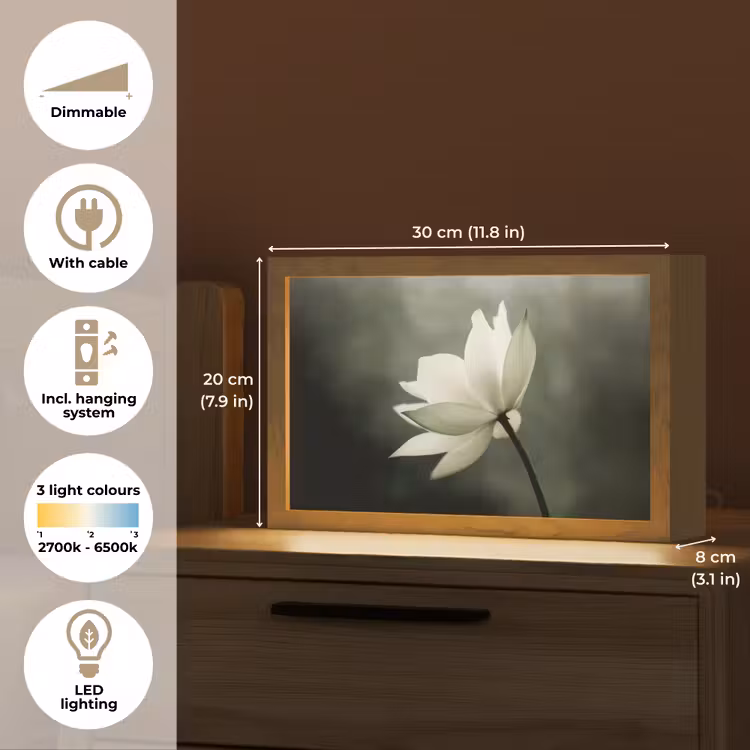 Wit - Lotus - Donker - Bloem Light Box met kabel (Tafellamp) klein -USP_EN