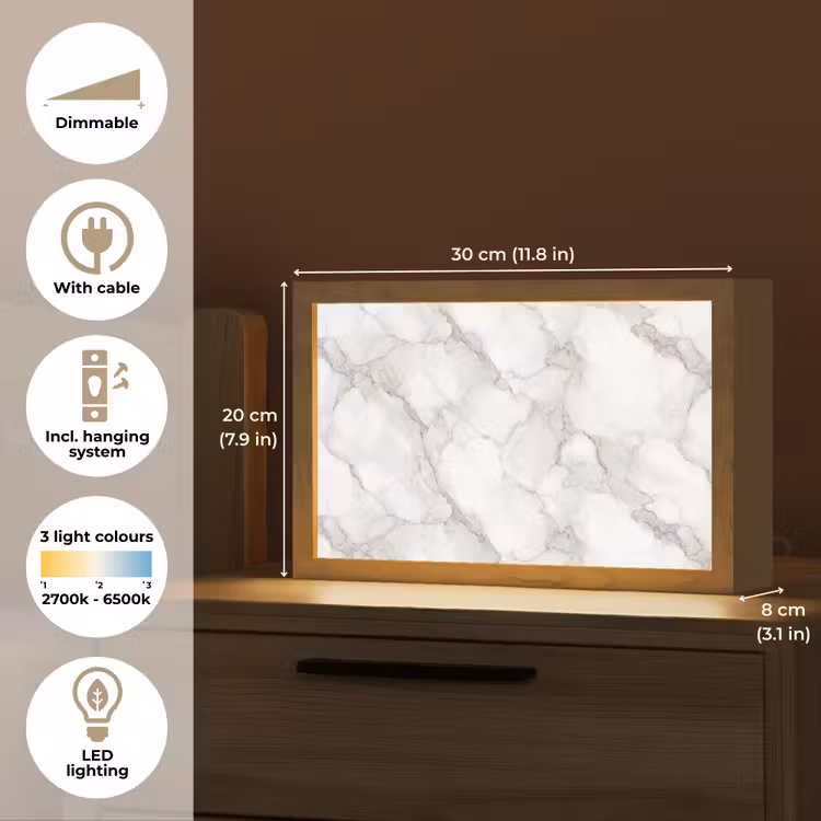 Wit - Marmer - Bruin Light Box met kabel (Tafellamp) klein 924 -USP_EN