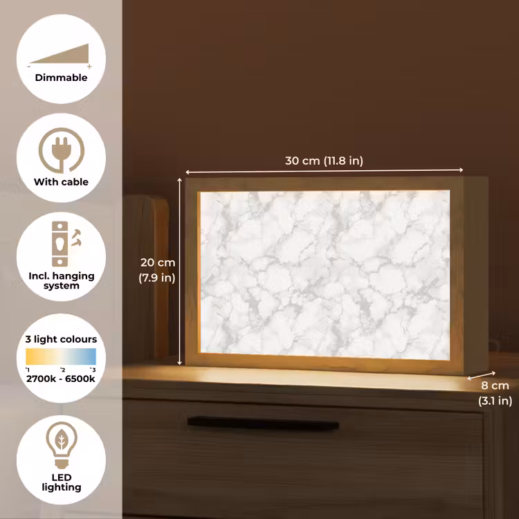 Wit - Marmer - Grijs Light Box met kabel (Tafellamp) klein 924 -USP_EN