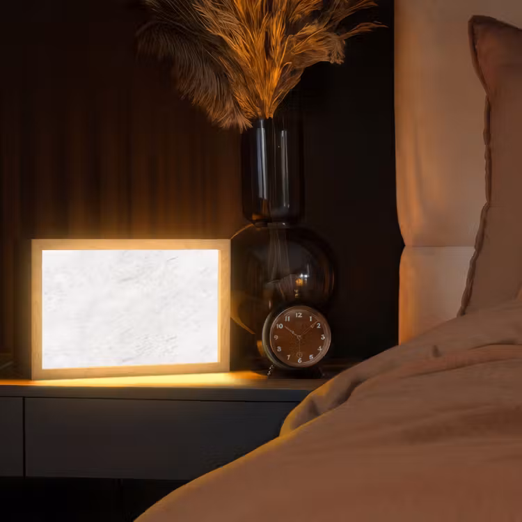 Wit - Marmer - Grijze aders Light Box met kabel (Tafellamp) klein 924 -sfeer1