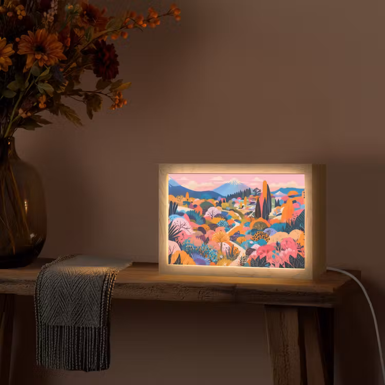 Witte bergtop - Modern - Kleurrijk Light Box met kabel (Tafellamp) klein -sfeer4