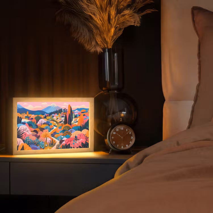 Witte bergtop - Modern - Kleurrijk Light Box met kabel (Tafellamp) klein -sfeer1