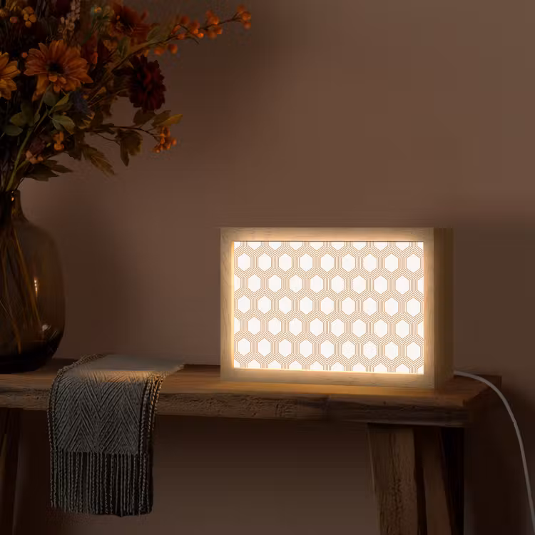 Wit - Patroon - Symmetrisch - Modern Light Box met kabel (Tafellamp) klein 924 -sfeer4