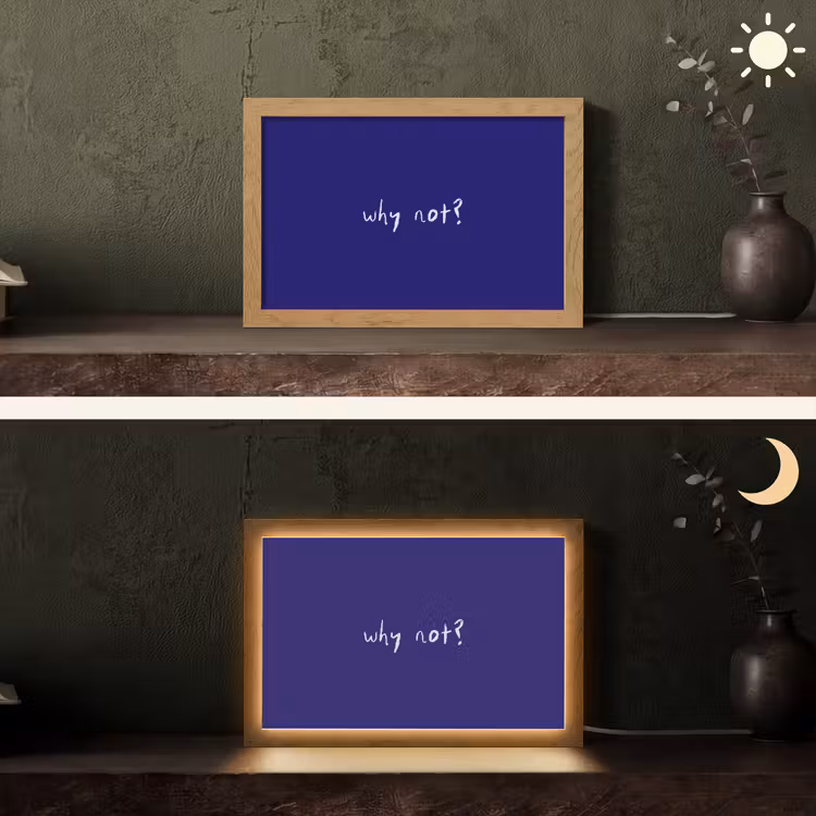 Why not - Blauw - Handgeschreven Light Box met kabel (Tafellamp) klein -sfeer3