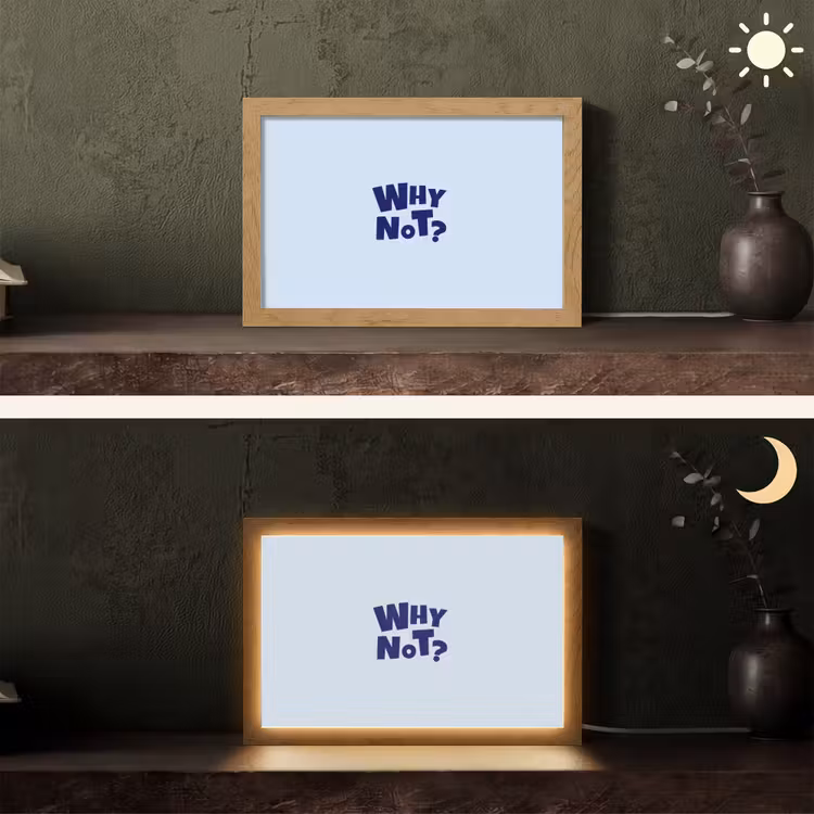 Why not - Blauw - Licht blauw - Quote Light Box met kabel (Tafellamp) klein -sfeer3