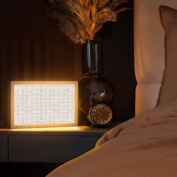 Vlechtwerk - Banen - Beige Light Box met kabel (Tafellamp) klein 924 -sfeer1