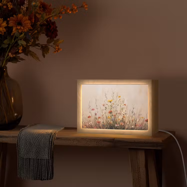 Wilde bloemen - Penseelstreken - Rustgevend Light Box met kabel (Tafellamp) klein -sfeer4