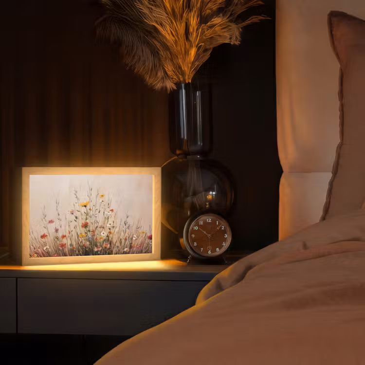 Wilde bloemen - Penseelstreken - Rustgevend Light Box met kabel (Tafellamp) klein -sfeer1