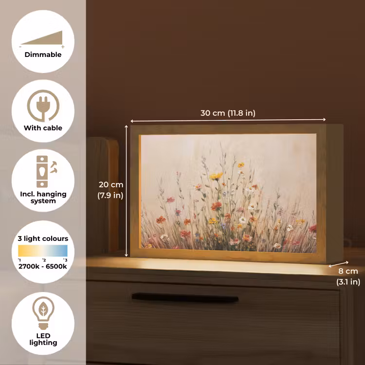 Wilde bloemen - Penseelstreken - Rustgevend Light Box met kabel (Tafellamp) klein -USP_EN