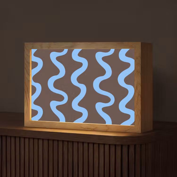 Kronkelende lijnen - Blauw - Bruin - Minimalistisch Light Box met kabel (Tafellamp) klein 924 -z3d_website